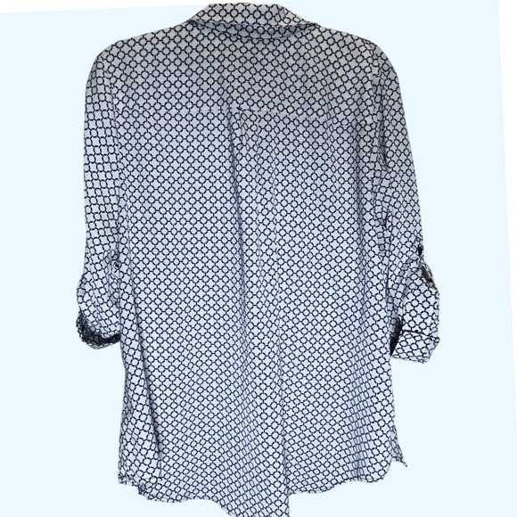 Womens 2X‎ Prescott NY White Royal Blue Long to 3/4 Sleeve Vneck Collar Buttons - Picture 4 of 5